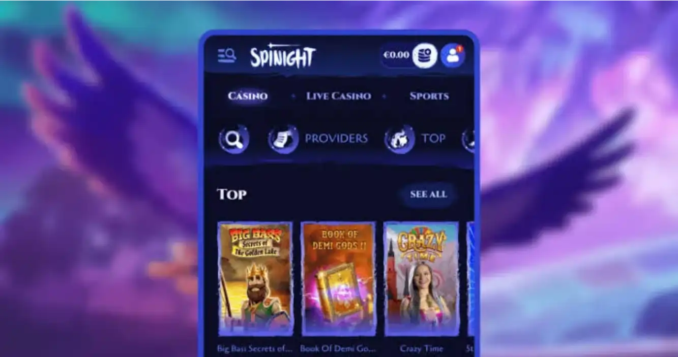 Capture d'écran de l'app SpiNight Casino